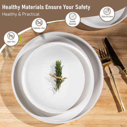 Ceramic Dinnerware Set for Four - Stoneware Plates and Bowls, Chip and Scratch Resistant, Dishwasher, Microwave, and Oven Safe, Reactive Glaze in White