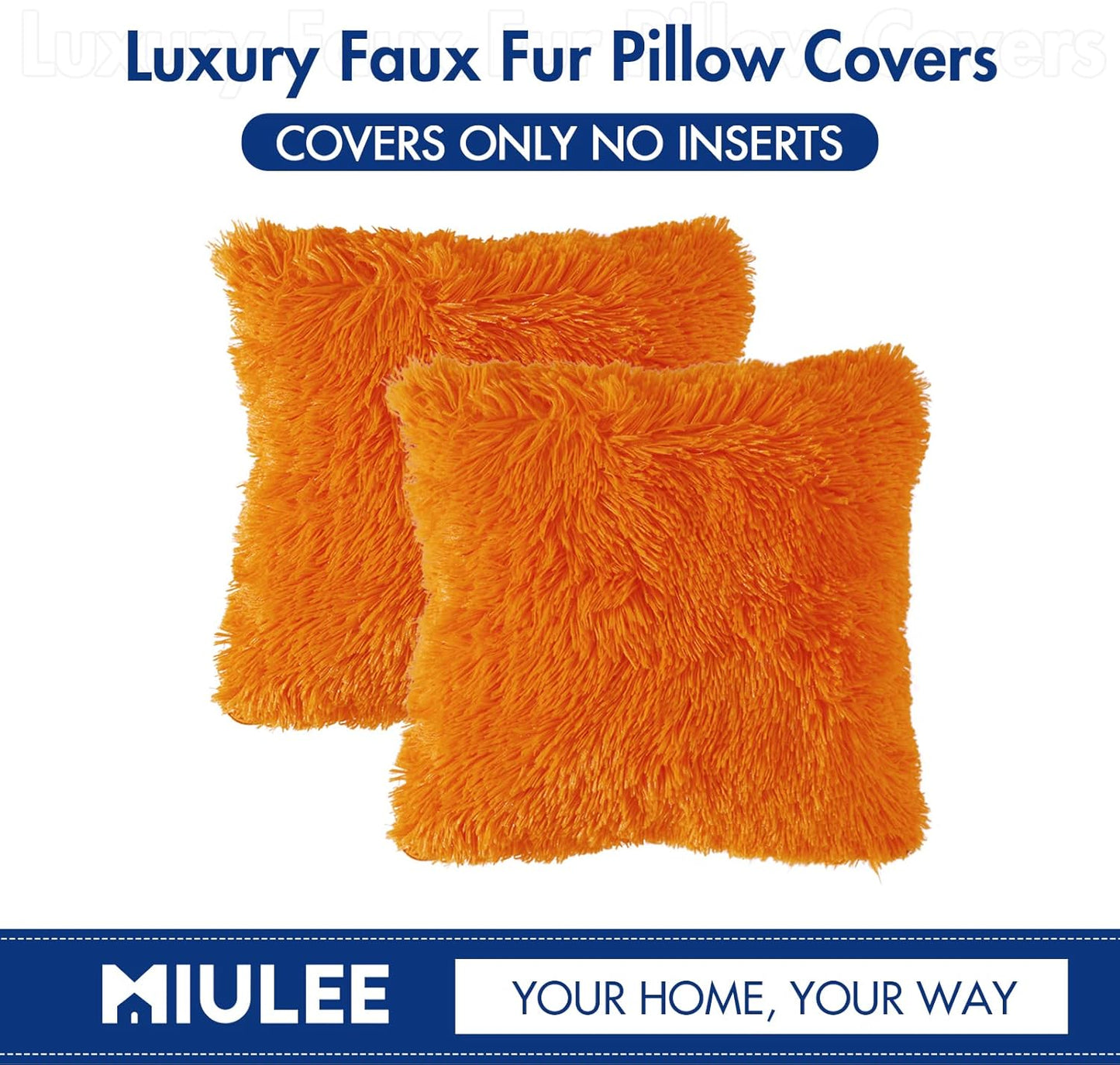 Set of 2 Fall Luxury Faux Fur Throw Pillow Cover Deluxe Decorative Plush Pillow Case Cushion Cover Shell for Sofa Bedroom Car 18X18 Inch Orange Halloween