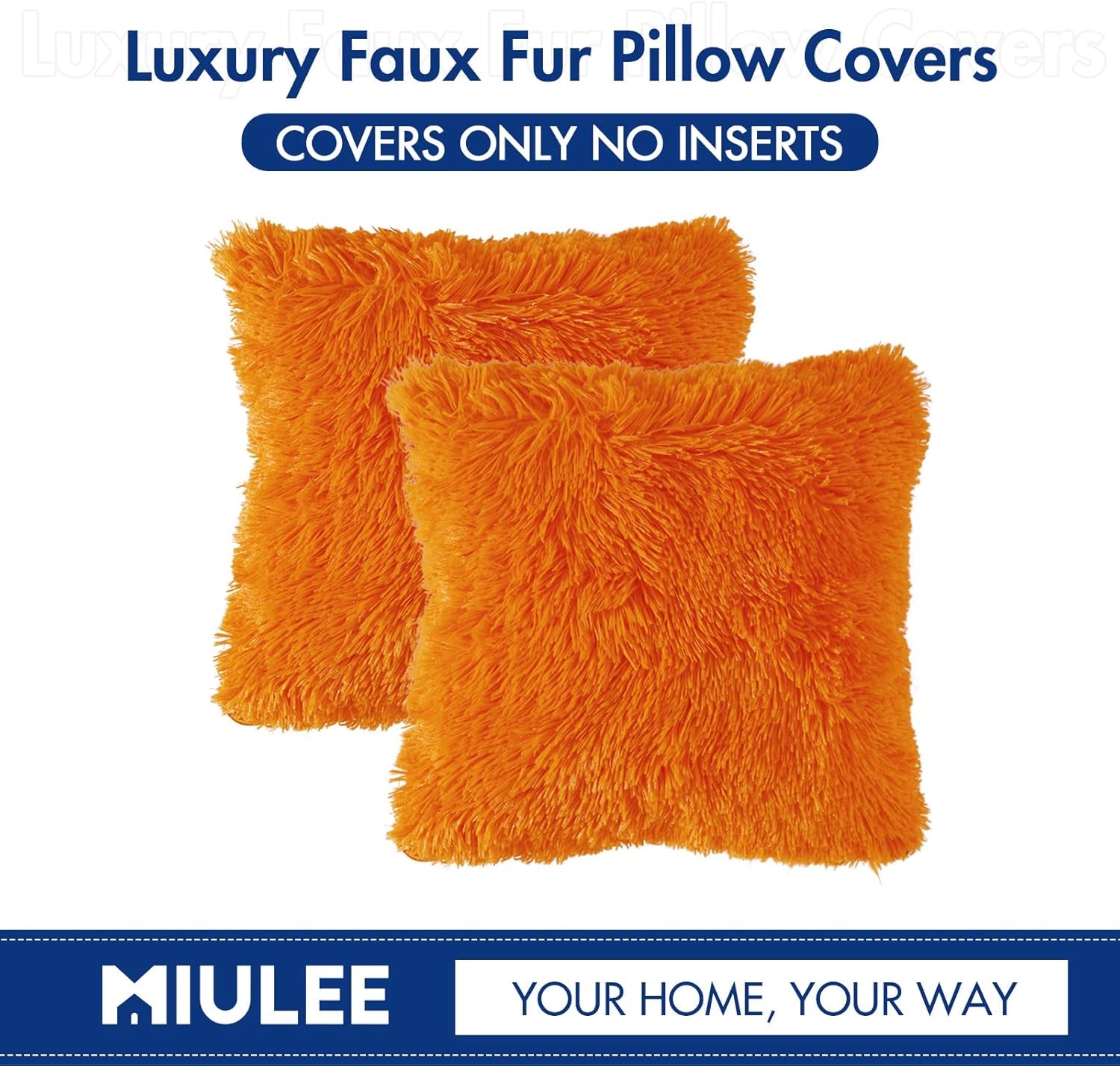 Set of 2 Fall Luxury Faux Fur Throw Pillow Cover Deluxe Decorative Plush Pillow Case Cushion Cover Shell for Sofa Bedroom Car 18X18 Inch Orange Halloween