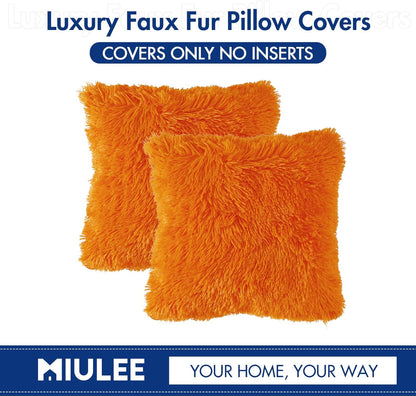 Set of 2 Fall Luxury Faux Fur Throw Pillow Cover Deluxe Decorative Plush Pillow Case Cushion Cover Shell for Sofa Bedroom Car 18X18 Inch Orange Halloween