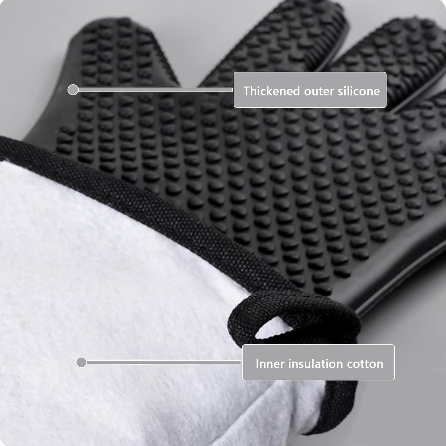 1 Pair 19.7 Inch Extra Long Silicone Oven Mitts, Heat Resistant Oven Gloves with Quilted Liner Non-Slip Textured Grip Perfect for BBQ, Baking, Cooking and Grilling (Black)