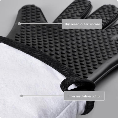 1 Pair 19.7 Inch Extra Long Silicone Oven Mitts, Heat Resistant Oven Gloves with Quilted Liner Non-Slip Textured Grip Perfect for BBQ, Baking, Cooking and Grilling (Black)