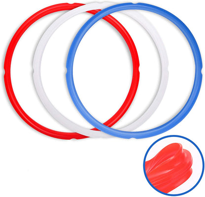 Sealing Rings for Instant Pot Accessories of 6 Qt Models - Red, Blue and Clear, Sweet and Savory Edition - 3 Pack Bpa-Free Food-Grade Replacement Silicone Seal Gaskets for Instpot 6 Quart
