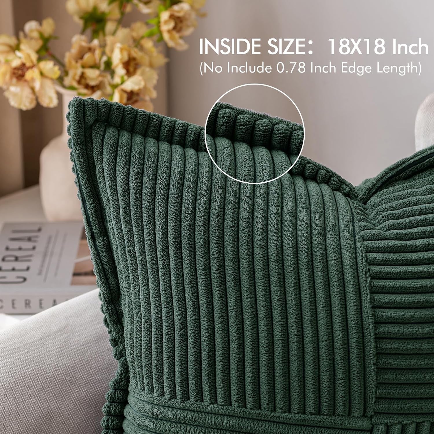 Christmas Decorative Throw Pillow Covers for Couch Bed Livingroom 18X18 Inch Set of 2 Dark Green Boho Accent Throw Pllows Broadside Striped Patchwork Soft Corduroy Pillowcases