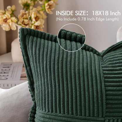 Christmas Decorative Throw Pillow Covers for Couch Bed Livingroom 18X18 Inch Set of 2 Dark Green Boho Accent Throw Pllows Broadside Striped Patchwork Soft Corduroy Pillowcases