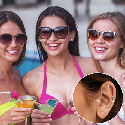 Flat Back Earrings 4Mm Stud Earrings for Women, Cubic Zirconia Stud Earrings Hypoallergenic Spiral Ear Cartilage Earlobe Silver Earrings (4Mm)