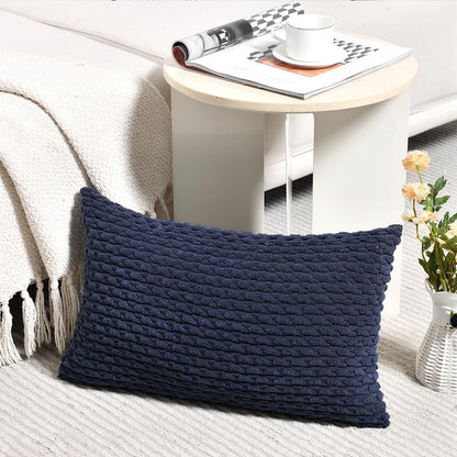 2 Packs Navy Blue Decorative Throw Pillow Covers 12X20 Inch for Couch Bed Sofa, Modern Farmhouse Boho Home Decor, Soft Cute Plush Corduroy Cushion Case 30X50 CM
