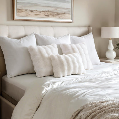 Set of 2 Luxury Faux Fur Lumbar Pillow Covers, Soft Plush Decorative Cushions for Couch, Bedroom, and Living Room, 12x20 Inch White