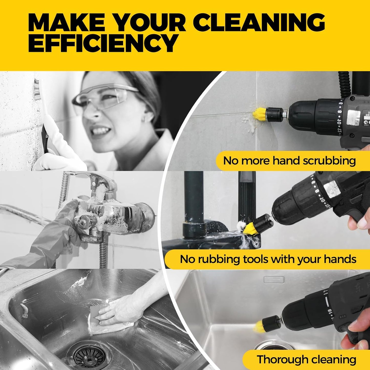 6 Piece Drill Brush with Multi-Purpose & Grout Head,Crevice Cleaning Brush，3/4”W Drill Brush Attachment Set, Detailing Brushes for Home/Kitchen/Bathroom/Grout/Tile/Shower/Tub