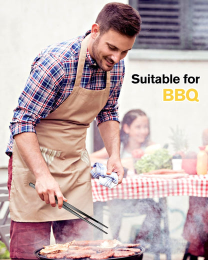 Fine Cooking Tweezers Set, Professional Stainless Steel Food Tongs, Kitchen Black Long Chef Tweezer for Cooking, Plating, Decorating and BBQ (BLACK, 10 Inch)