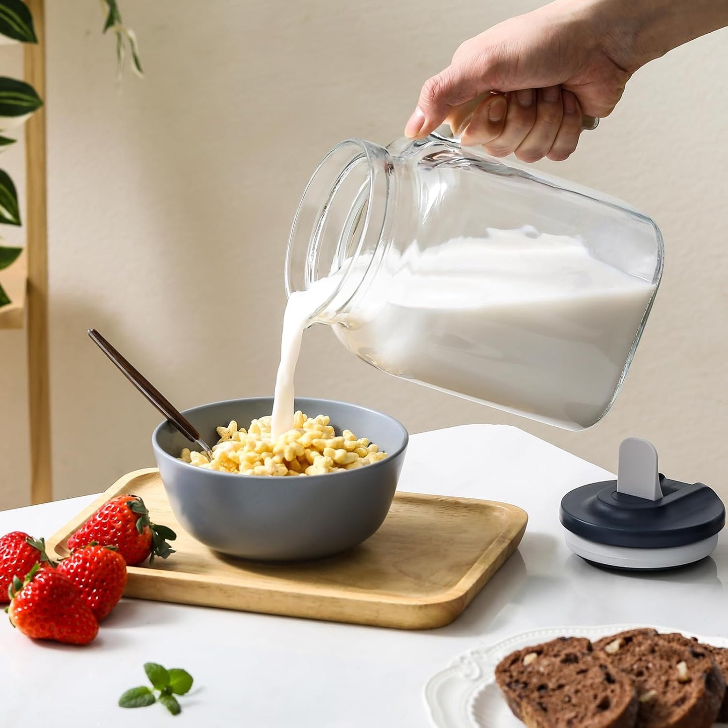 68 Oz Seal Pitcher with Lid and Spout, Large Iced Tea Pitcher for Fridge, Wide Mouth Glass Jar Container for Homemade Juice & Iced Tea, Iced Coffee, and Drinks