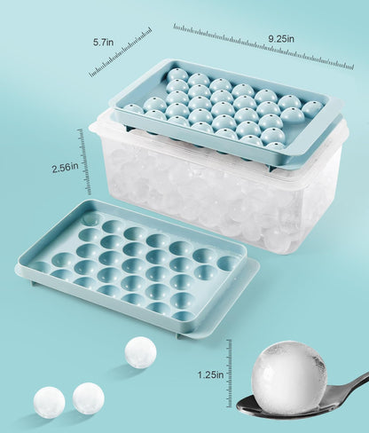 Ice Cube Tray with Lid and Bin – round Ice Cube Trays for Freezer, Bpa-Free Food-Grade Ice Mold, Stackable Ice Ball Maker, Iced Bucket Kits, Circle Ice Tray for Cocktails, Whiskey, Coffee, and Drinks