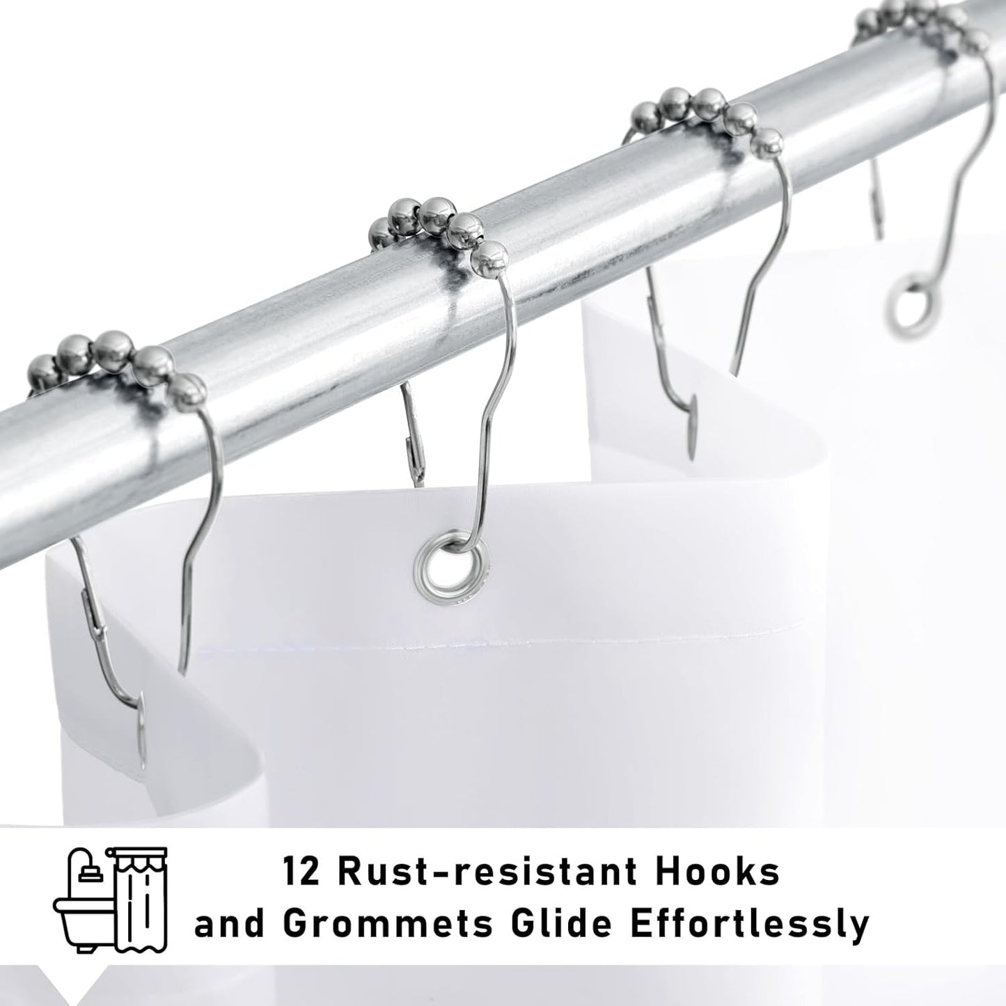 Fabric Shower Curtain for Bathroom, Grey Ombre Bath Shower Curtains Sets with 12 Hooks, Waterproof, Machine Washable, 72 X 72 Inch