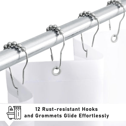 Fabric Shower Curtain for Bathroom, Grey Ombre Bath Shower Curtains Sets with 12 Hooks, Waterproof, Machine Washable, 72 X 72 Inch