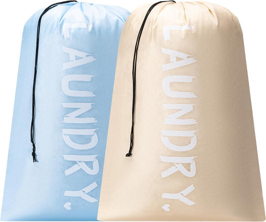 2 Pack XL Travel Laundry Bag, Machine Washable Dirty Clothes Organizer with Drawstring,Large Enough to Hold 4 Loads of Laundry, Easy Fit a Laundry Hamper or Basket Travel Essentials 24" X 36"