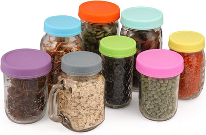 [16 Pack] Colored Plastic Mason Jar Lids Fits Ball, Kerr & More - 8 Wide Mouth & 8 Regular Mouth - Storage Caps for Canning Jars, Dishwasher Safe & Food Grade & Leakproof