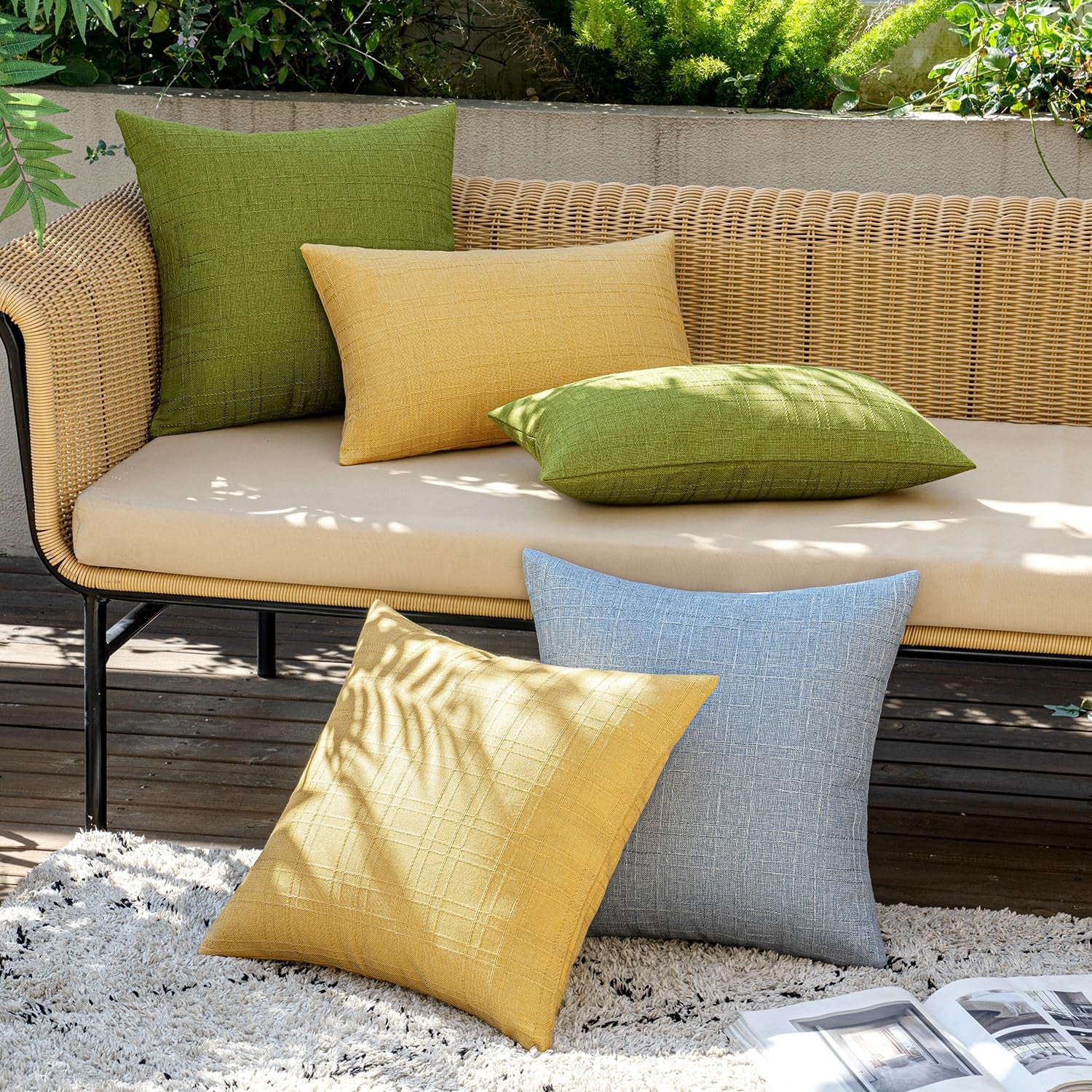 Outdoor Waterproof Throw Pillow Covers Decorative Farmhouse Water Resistant Cushion Covers for Tent Patio Garden Couch Sofa Pack of 2, 18X18 Inch Green