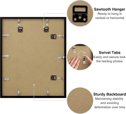 16X20 Picture Frame for Wall, Plexiglass, Displays Poster 11X14 with Mat or 16X20 without Mat, PVC Frame Material, Horizontal or Vertical Hanging, 1 Pack, Black