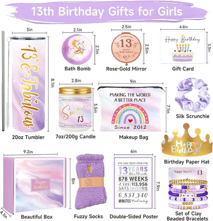 13Th Birthday Gifts for Girls, Gifts for 13 Year Old Birthday Girl, 11PCS Unique 13Th Birthday Gifts Ideas for Her, Daughter, 13 Fabulous Gifts, 13Th Birthday Decorations for Girls, 13Th Purple Gifts