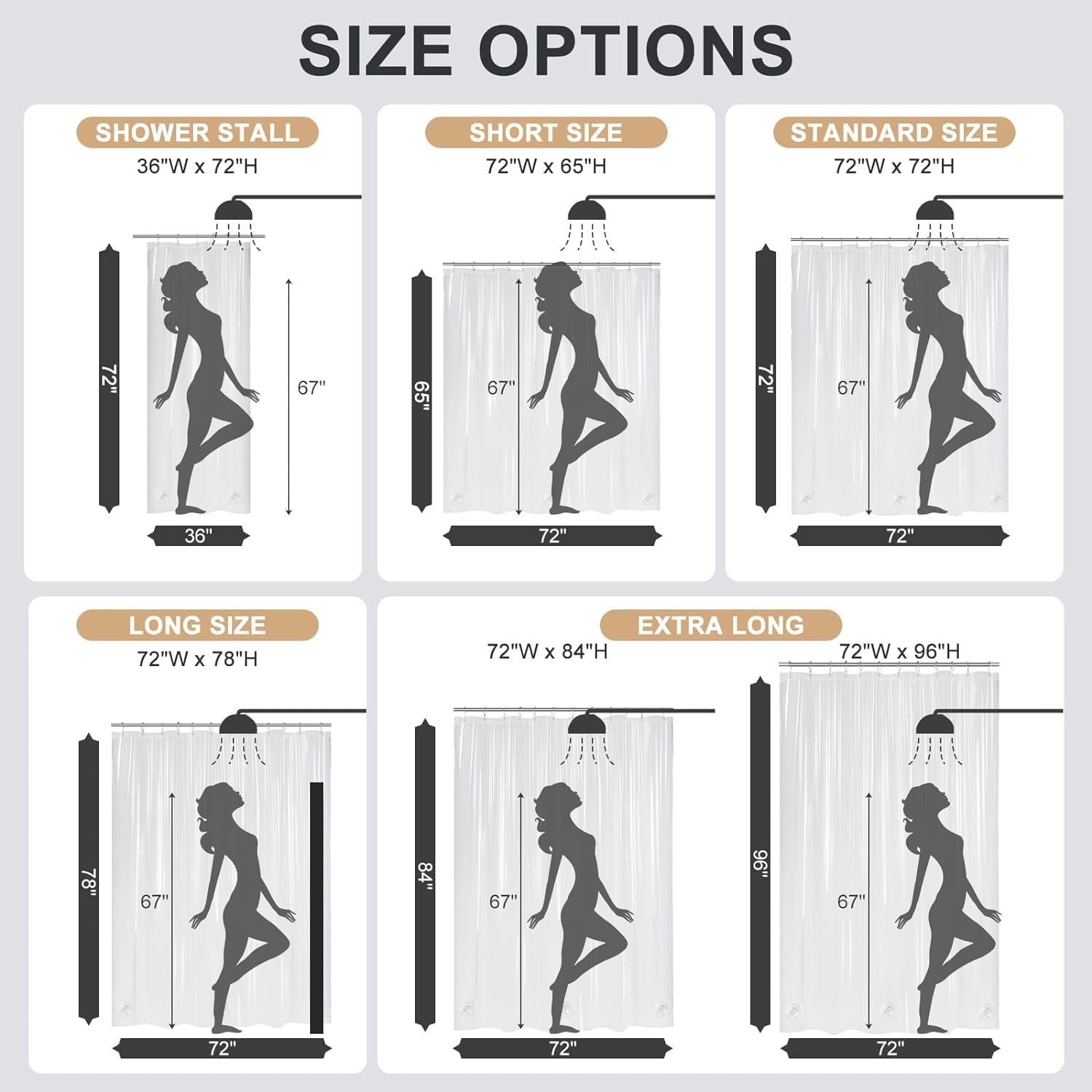 Heavy Duty Stall Shower Curtain Liner 12 Gauge, 36 X 72 Inches Clear Weighted Plastic Shower Liner with 2 Weighted Stones and 6 Rustproof Metal Grommet