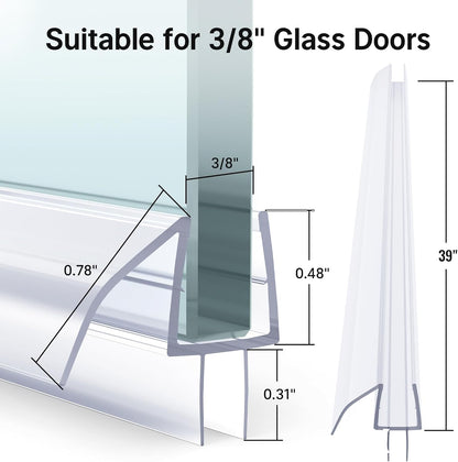 Shower Door Bottom Seal 39 Inch (Set of 2) - Suitable for 3/8 Inch Glass, Frameless Glass Shower Door Seal Strip, Shower Door Sweep