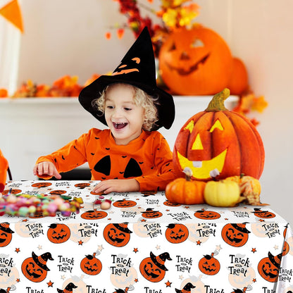 3 Pack Halloween Plastic Tablecloth Decorations, Trick or Treat Halloween Disposable Table Cloth, Hallo Ween Pumpkin Rectangle Table Cover for Kids Indoor Party Decorations, 54 X 108 Inch