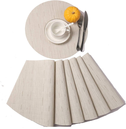 Small round Table Placemats Set of 5 Wedge Shaped Place Mat with Centerpiece round Mat Heat Resistant Table Mats Washable (5, Beige)