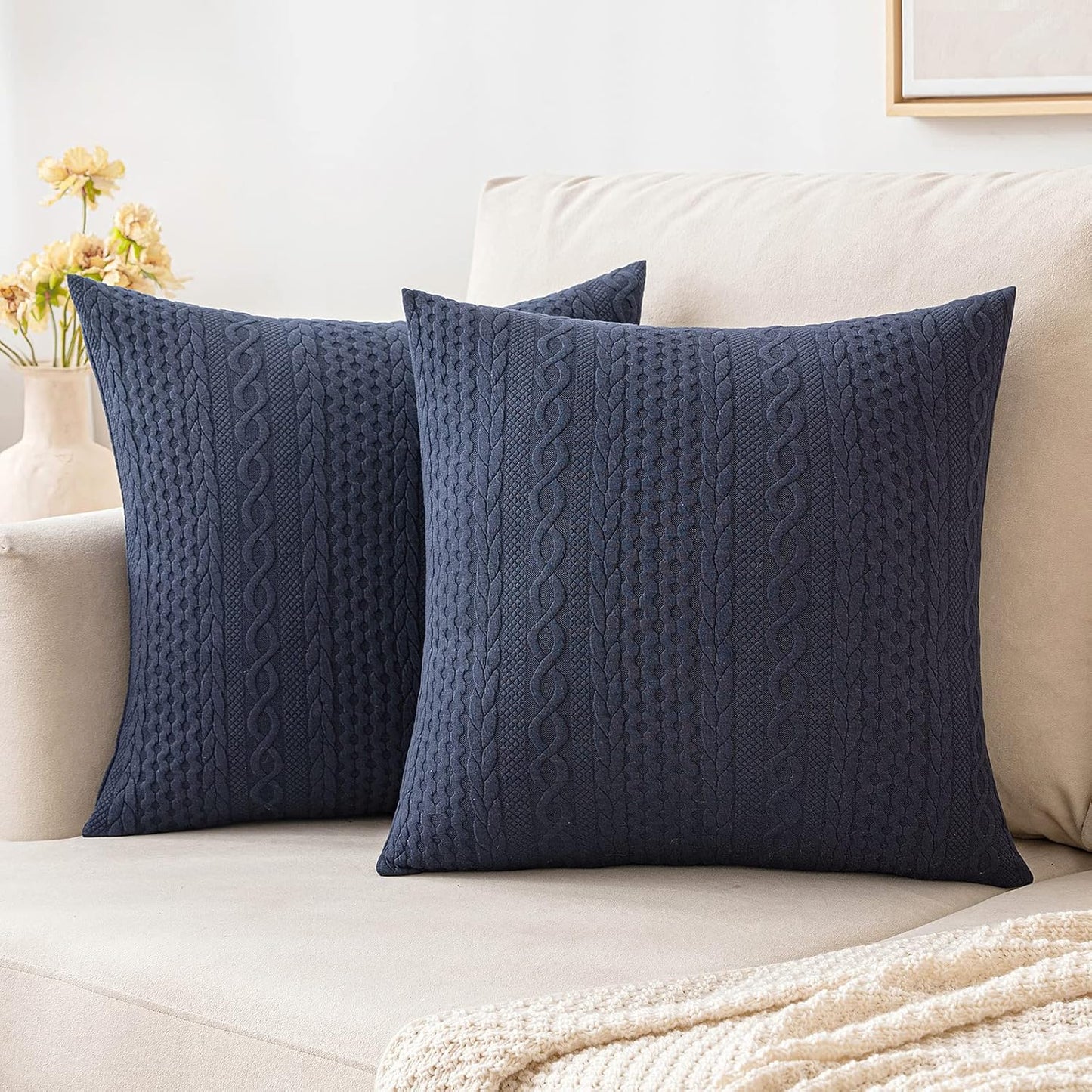 Decorative Throw Pillow Covers Set of 2 Super Soft Modern Stretchy Embossed Patterned Cushion Covers for Farmhouse Couch Sofa Livingroom Bed,Navy Blue 18X18 Inch