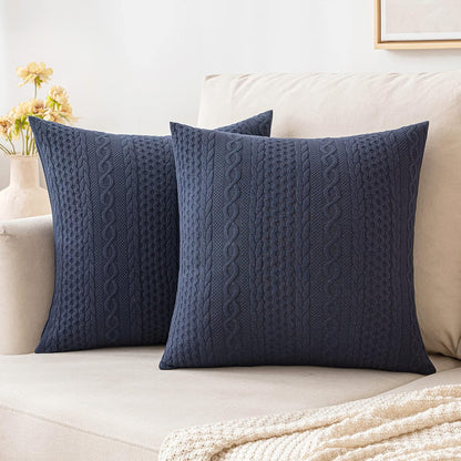 Decorative Throw Pillow Covers Set of 2 Super Soft Modern Stretchy Embossed Patterned Cushion Covers for Farmhouse Couch Sofa Livingroom Bed,Navy Blue 18X18 Inch