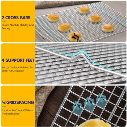 2-Pack Cooling Racks for Baking - 8.5" X 12" - Quarter Size - Stainless Steel Wire Cookie Rack Fits Quarter Sheet Pan, Oven Safe for Cooking, Roasting, Grilling