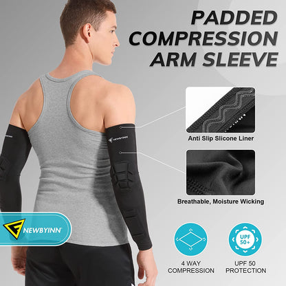 Padded Arm Sleeves 2 Pack, Elbow Forearm Crashproof Pads for Football Basketball Volleyball Soccer