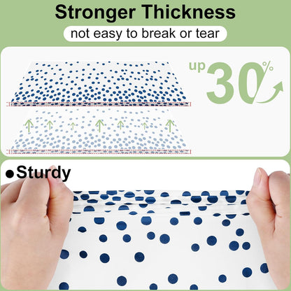 4 Packs Dot Disposable Table Cloth, 54 X 108 Inch Waterproof Plastic Tablecloth, Rectangle Navy Dots in White Table Covers for Picnic, Birthday, Party