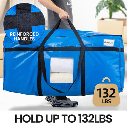 69 Gallon Extra Large Storage Bags, XXL Blue Heavy Duty Moving Bags for Storage with Visible Window, Wrap around Handles, Totes for Space Saving, Alternative to Moving Boxes (2 Pack)
