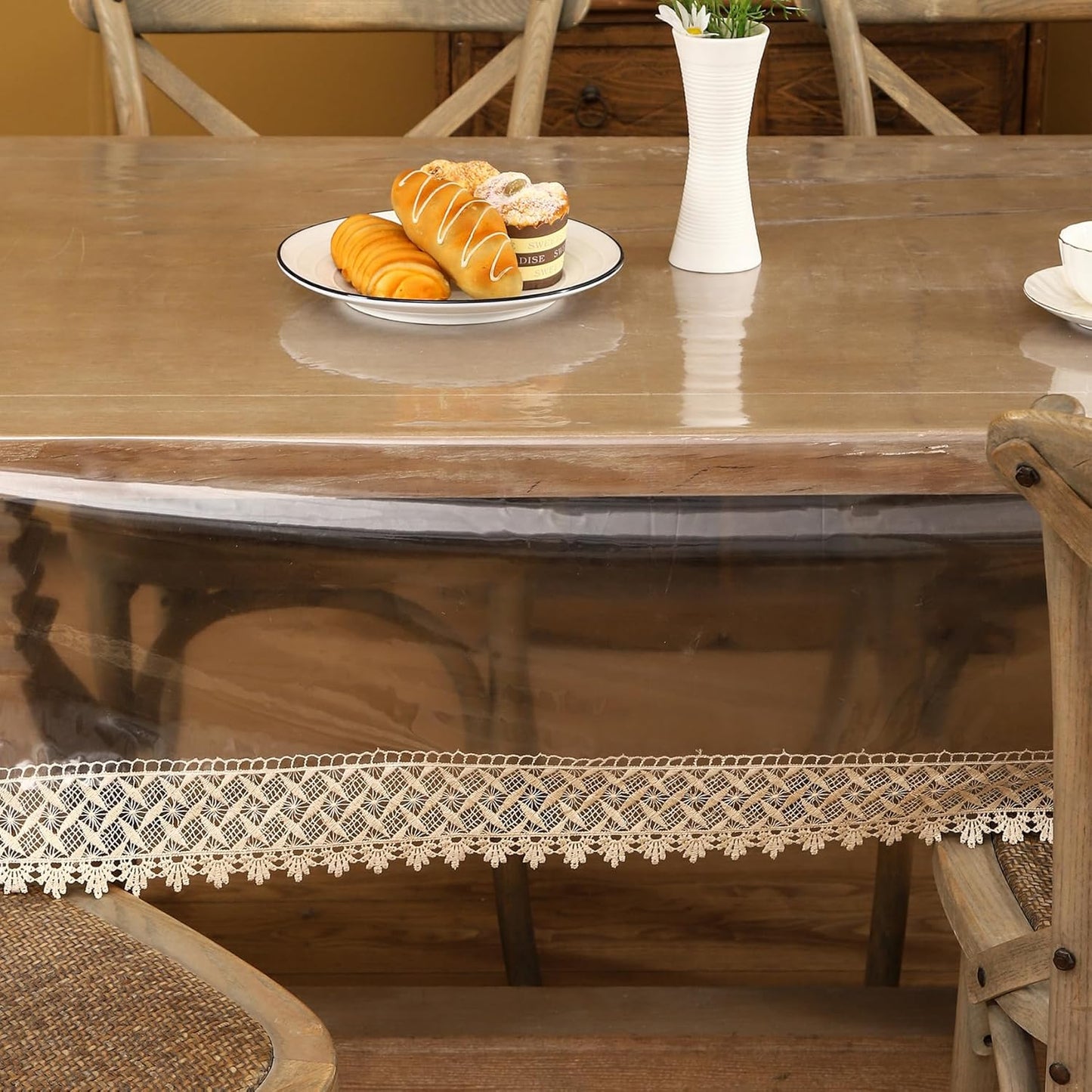 Clear Vinyl Tablecloth Protector Waterproof/Oil-Proof Plastic Square Transparent Sheet Table Cover (54X54 Inch)