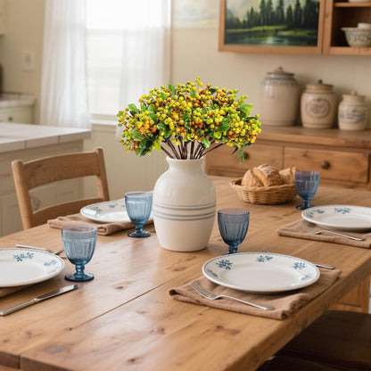 Artificial Orange Fall Berry Stems 20 PCS Fake Berries Branches Spray with Green Leaves 9.8 Inch Small Berry Picks for Thanksgiving Christmas Floral Crafts Home Decor, Orange Yellow