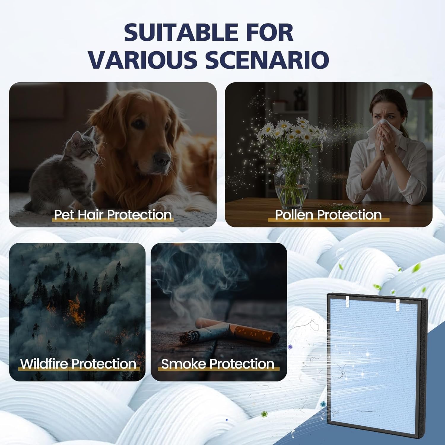 2 Pack HSP002 Replacement Filter Compatible with HATHASPACE HSP002 Smart Air Purifiers, 4-In-1 HEPA and Activated Carbon Filter