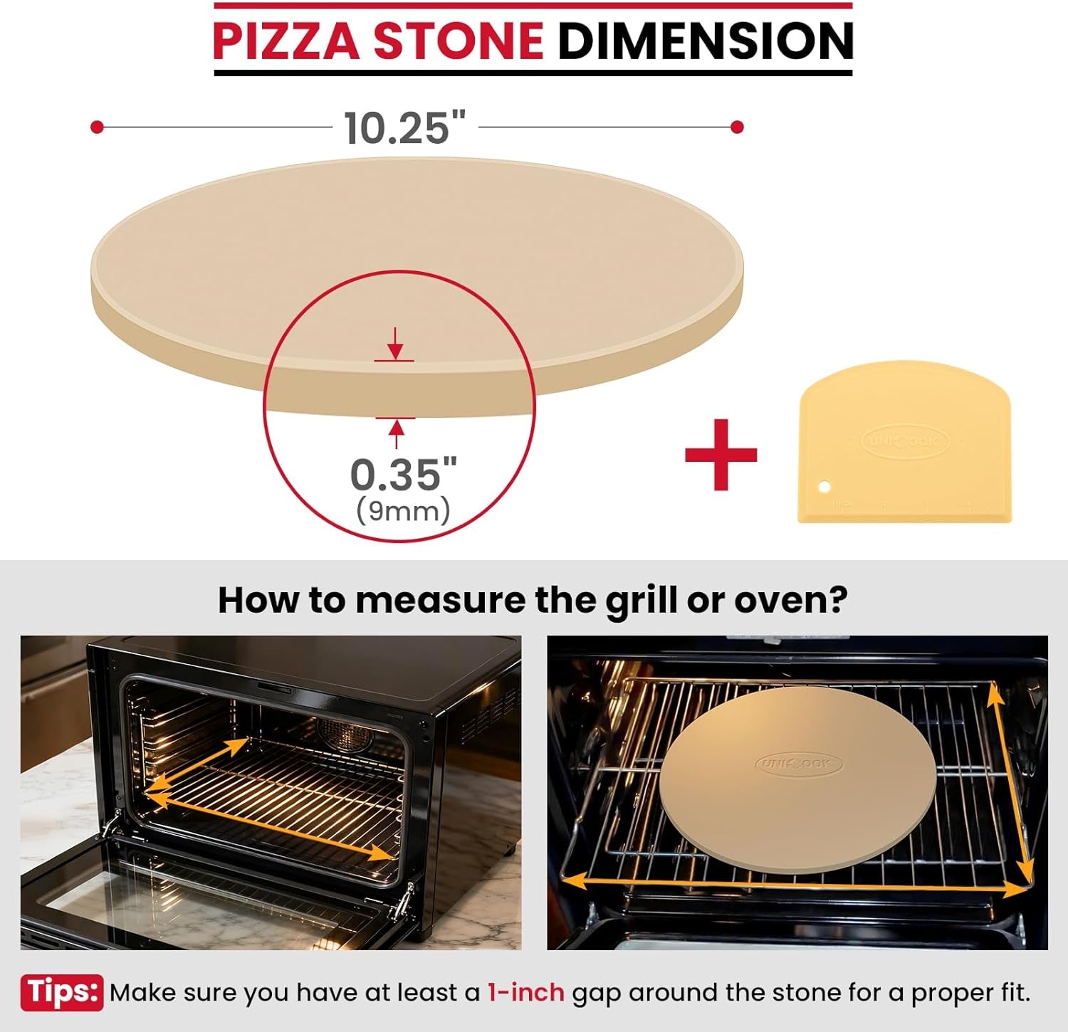 Small Pizza Stone 10.25 Inch for Oven and Grill, round Baking Stone, Thermal Shock Resistant Cordierite Oven Pan with Plastic Dough Scraper, Ideal for Cooking Pizza, Bread
