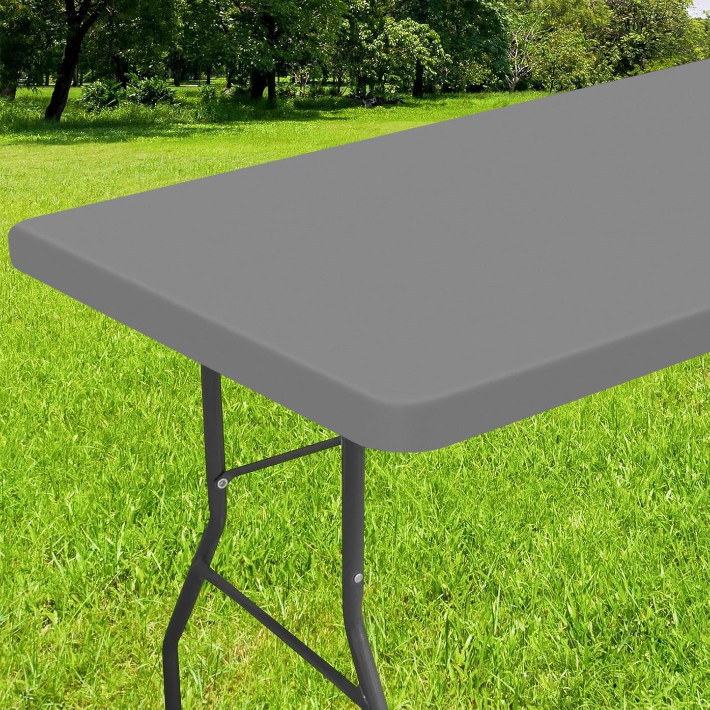 Elastic Fitted Vinyl Tablecloth with Flannel Backing for 6ft Folding Tables, Waterproof and Wipeable, Ideal for Indoor and Outdoor Use (Grey, 30" x 72")