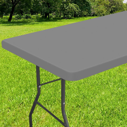 Elastic Fitted Vinyl Tablecloth with Flannel Backing for 6ft Folding Tables, Waterproof and Wipeable, Ideal for Indoor and Outdoor Use (Grey, 30" x 72")