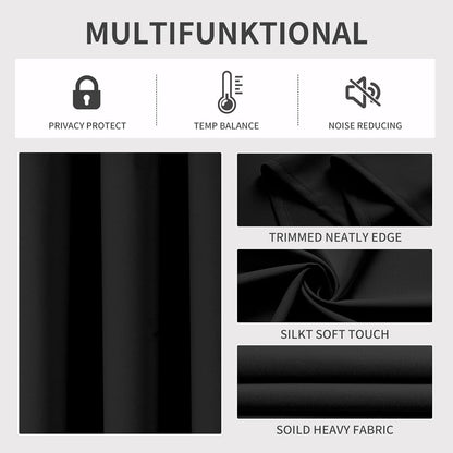 84-Inch Blackout Curtains - Set of 2 Thermal Insulated Grommet Drapes for Bedroom and Living Room, Room Darkening, Black (W52 x L84 Inch)