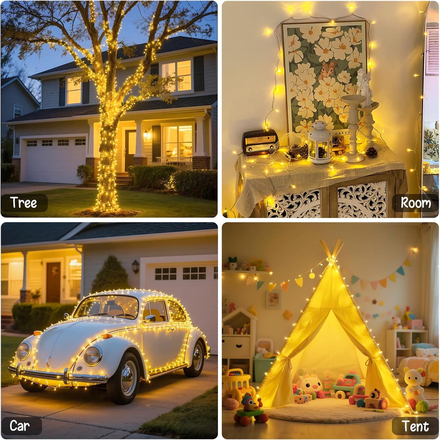 2 Pack Battery Operated String Lights with Remote, Total 66Ft 200 LED Classroom Lights, Battery Christmas Light Outdoor Indoor for Bedroom Classroom Dorm Yard Tree Party Decor(Warm White)
