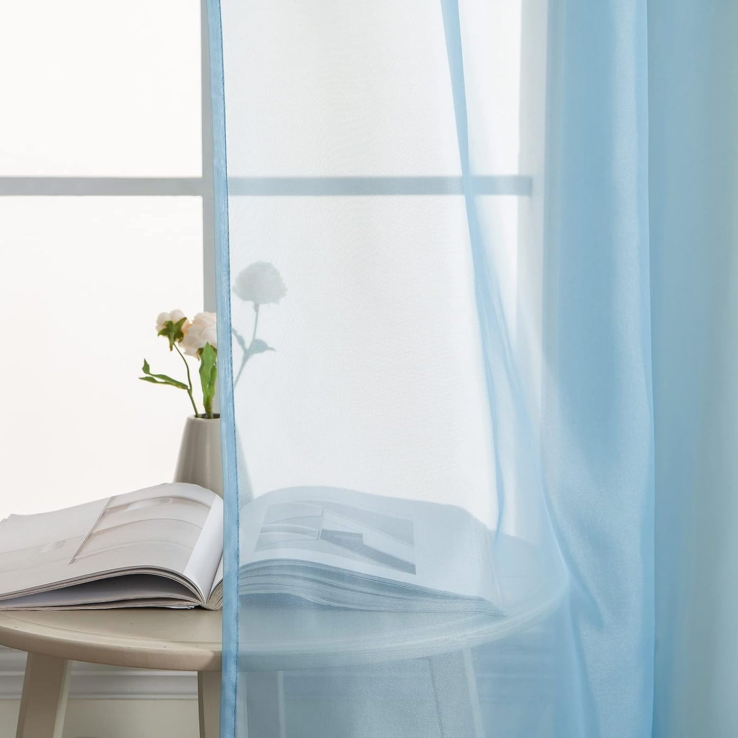 Half Window Sheer Curtains Rod Pocket Translucent Voile Drapes Extra Wide for Small Window Kitchen Cafe One Panel 54 X 18 Dusty Blue