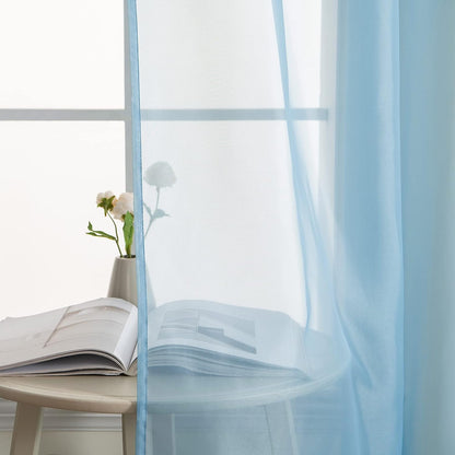 Half Window Sheer Curtains Rod Pocket Translucent Voile Drapes Extra Wide for Small Window Kitchen Cafe One Panel 54 X 18 Dusty Blue