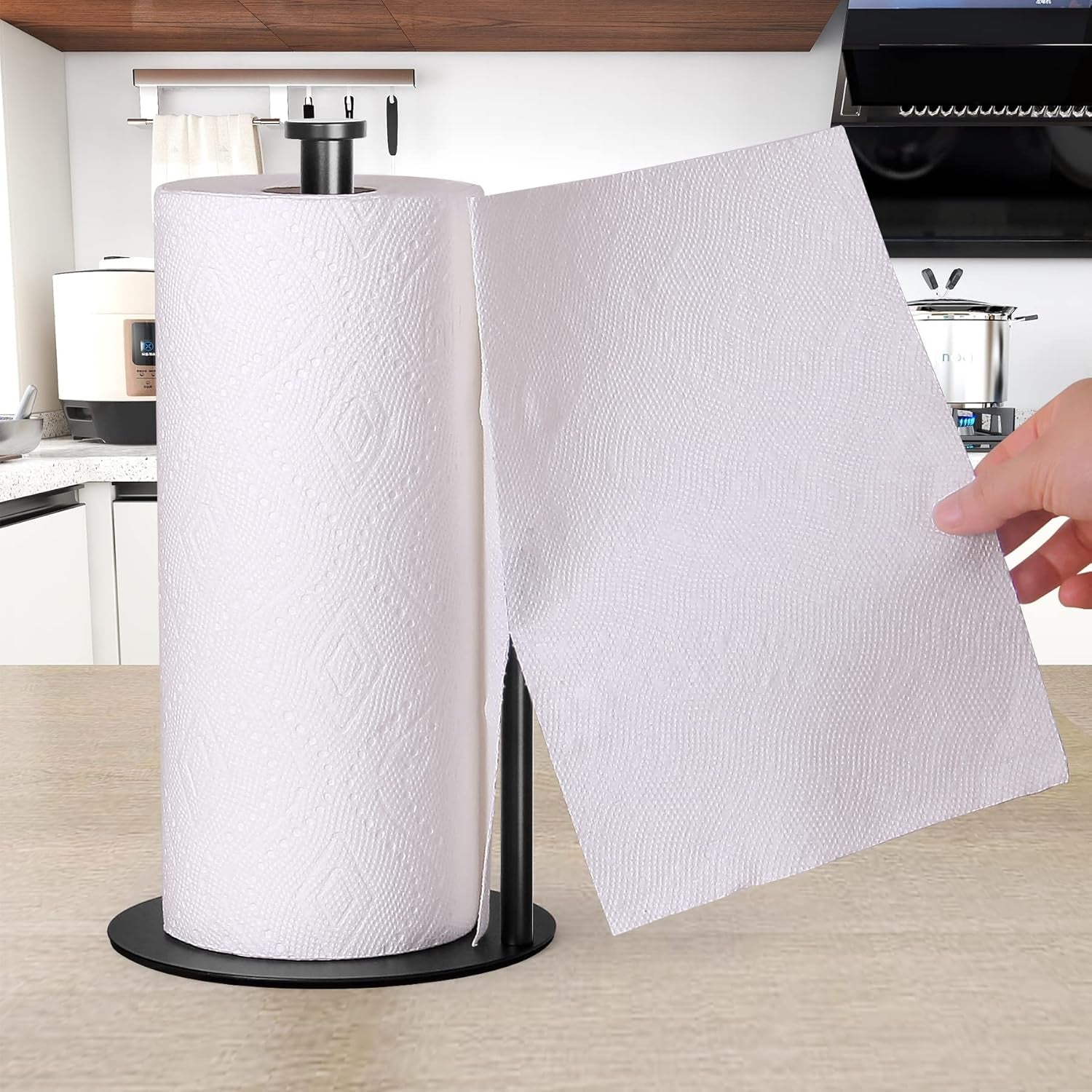 Paper Towel Holder Countertop, , Black Kitchen Paper Towel Holder Stand for Kitchen and Bathroom Organization, Stainless Steel Paper Towel Holders for Standard and Large Rolls (Matte Black)