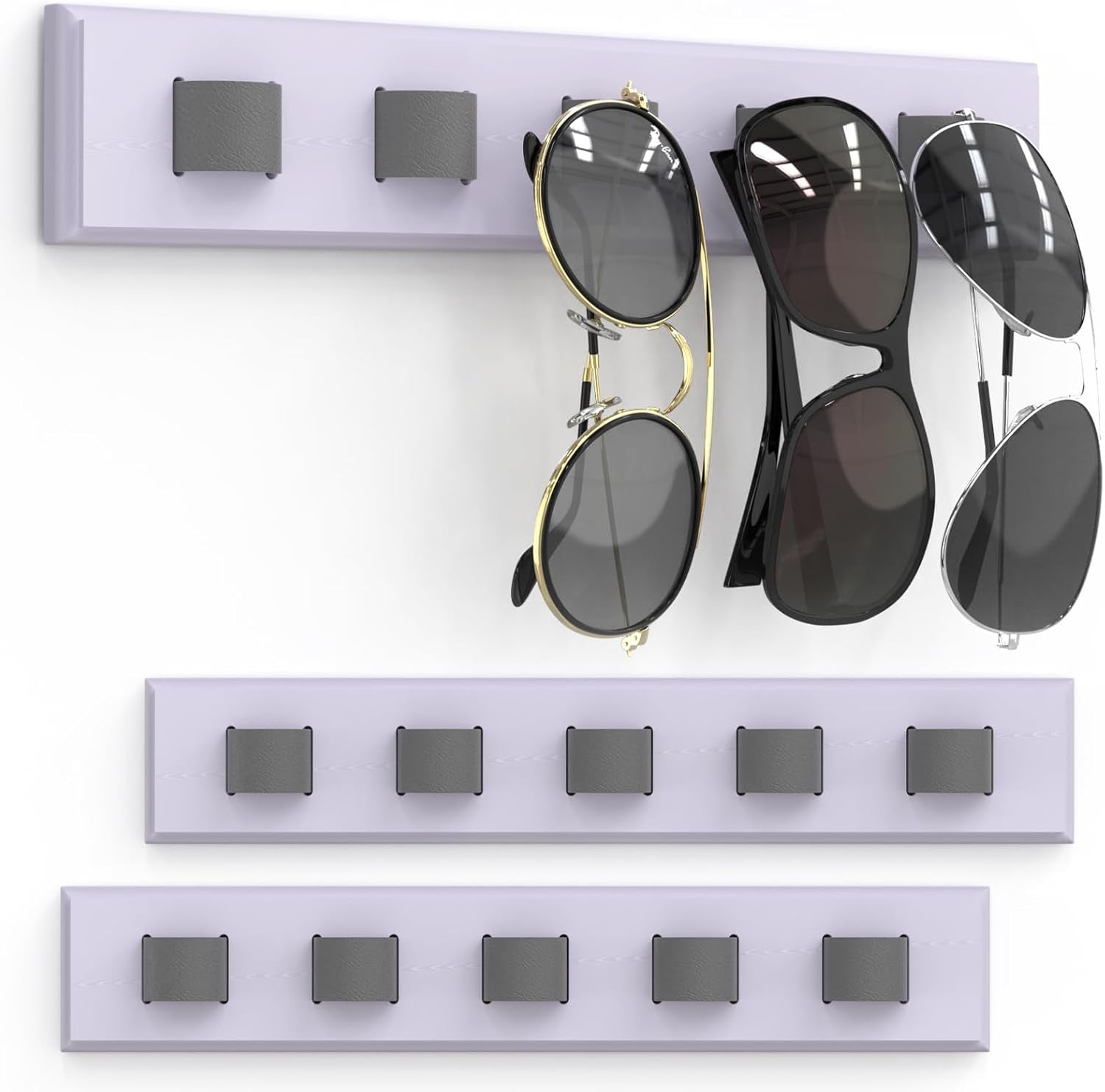 3 Pack Sunglass Organizer, Wall Mounted Sunglasses Organizer, Wooden Glasses Holder Sunglass Holder, Sunglasses Rack for Hanging Your Multiple Eyeglasses, for Wall, Home Decor(Purple)