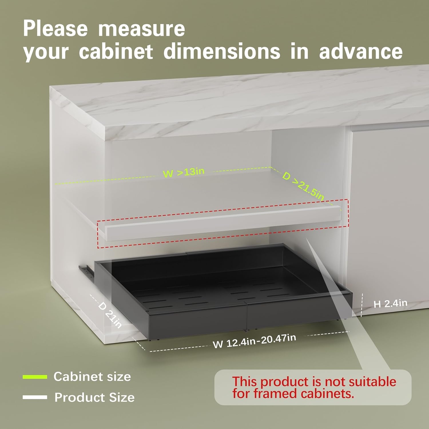 2-Pack 21" Deep Pull-Out Cabinet Organizers with Adjustable Width 12"-20.45", Enhanced Slide-Out Drawers Featuring 3 Slide Rails and Adhesive Roll-Out Shelves, Black