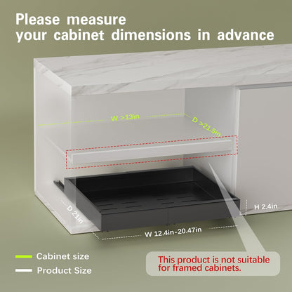 2-Pack 21" Deep Pull-Out Cabinet Organizers with Adjustable Width 12"-20.45", Enhanced Slide-Out Drawers Featuring 3 Slide Rails and Adhesive Roll-Out Shelves, Black