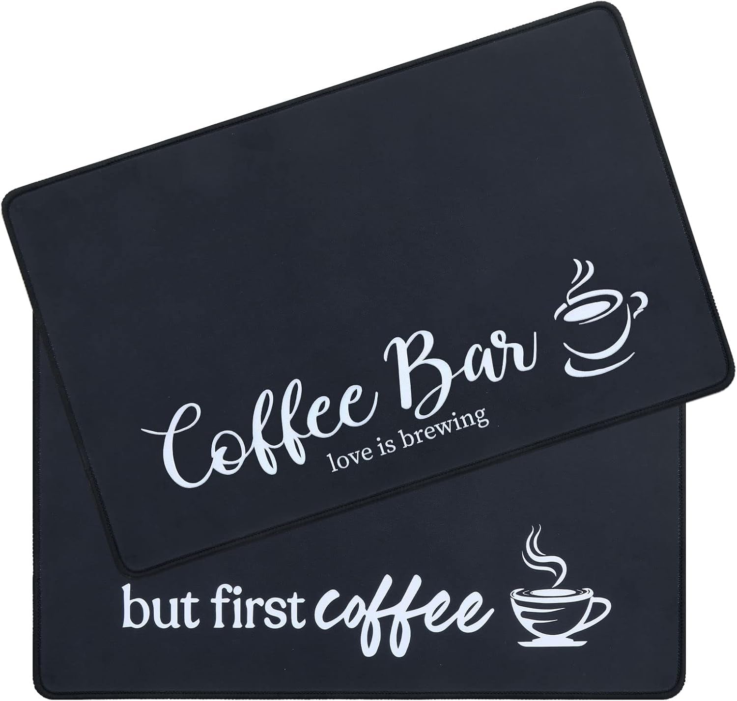 Coffee Mat 2-Pack 12X19 Inch Absorbent Non Slip Rubber Bar Accessories Coffee Maker Mat for Countertop Dish Drying Mat Heat Resistant, Black