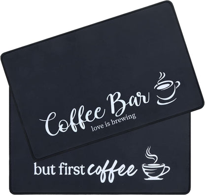 Coffee Mat 2-Pack 12X19 Inch Absorbent Non Slip Rubber Bar Accessories Coffee Maker Mat for Countertop Dish Drying Mat Heat Resistant, Black