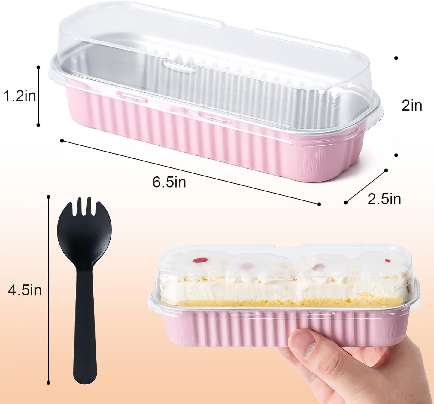 Mini Cake Pans with Lids and Spoons, Small Aluminum Foil Loaf Pans, Rectangular Baking Containers for Party and Picnics, 25 Pack, 6.8Oz (Pink)